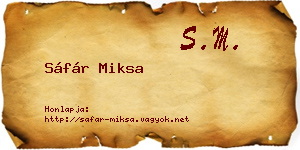 Sáfár Miksa névjegykártya